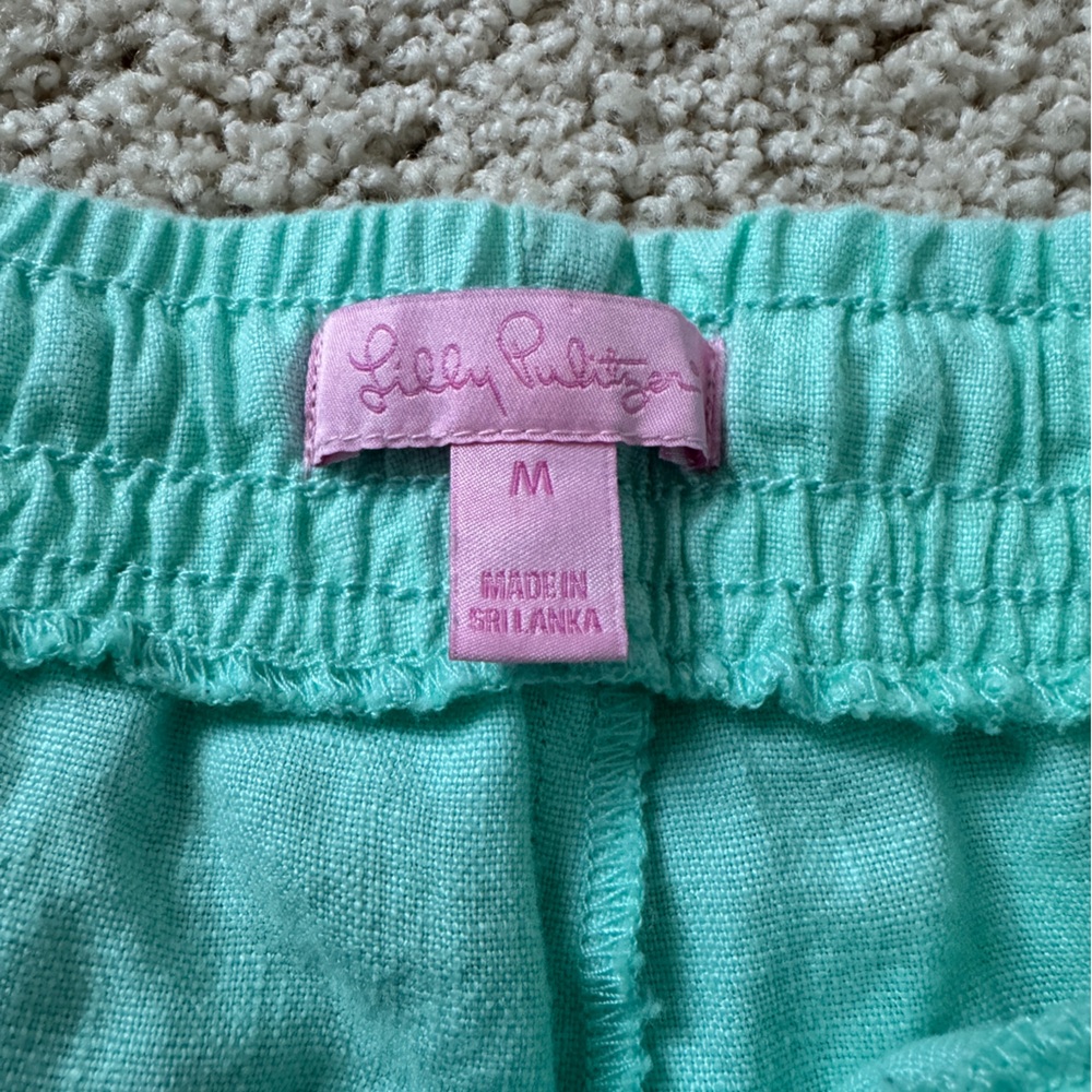 Lilly Pulitzer Linen drawstring shorts Aqua blue green Medium - Picture 7 of 11